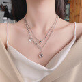 wholesale S925 Sterling Silver Creative French Double-Layer Spliced Chain Three-Dimensional Heart Necklace Elegant Light Luxury Style Pendant-0-0