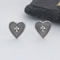 wholesale S925 Sterling Silver Ethnic Style Love-shaped Cross Pattern Ear Studs Retro Artistic Totem Design Earrings-0-0