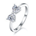 wholesale 18K Gold Plated S925 Sterling Silver Cross-Border New Heart-Shaped Moissanite Ring, Fashionable and Versatile Bow Women's Ring-0-4