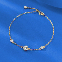 wholesale S925 Silver Gold Chain Three-Stone Bubble Necklace, Simple and Versatile Fashion for Live Streaming-B170 Three-stone Bubble Bracelet Adjustable with pull-out