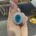 wholesale Silver luxurious group-set imitation Paraiba pendant, lavish imitation diamond necklace for women, high-end and elegant pendant-0-0