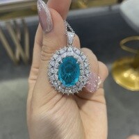 wholesale Silver luxurious group-set imitation Paraiba pendant, lavish imitation diamond necklace for women, high-end and elegant pendant-11 carat lake blue pendant>S925