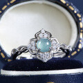 S925 Silver Four-Leaf Clover Ring with Natural Guatemalan Blue Jadeite-0-2