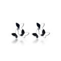 wholesale S925 Sterling Silver Ear Studs for Women, Korean Style Fresh and Simple Minimalist Shiny Surface Girly Heart Three Butterflies Ear Jewelry G5388-0-4