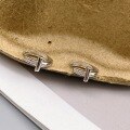 wholesale S925 Sterling Silver Fashion Diamond-Inlaid T Ear Clips for Women, Minimalist Niche Design, Cold Tone Earrings, Daily Wear Versatile, Gift for Her-0-3