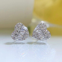 wholesale 925 Sterling Silver New Heart-shaped Stud Earrings, Ladder Square Trendy, Elegant, Fashionable, and Versatile-E182 Heart Shape>925 Silver