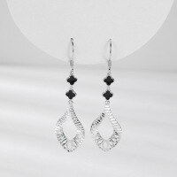 wholesale S925 Sterling Silver Korean-style Four Leaf Clover Teardrop Earrings for Women, Versatile Small Design Long Tassel Drop Earrings Elegant Ear Accessories-ES010902 925 silver