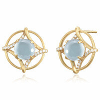 wholesale 18K Gold AU750 Retro Palace Style Geometric Inlaid Gemstone Moissanite Women's New Earrings-Gold 18K