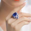 wholesale Metal Material 925 Sterling Silver, ZHUOZHF Jewelry New 10*12mm Fat Square Ring with Blue Sapphire, Extravagantly Set European and American Fashion Ring-0-2
