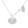wholesale Fine Silver Maker S999 Filigree Fu Character Auspicious Peace Lock with Blessing Pendant Necklace, Fashionable and Versatile Collarbone Chain-0-4