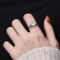 wholesale S925 Sterling Silver Retro Vintage Thai Silver Asymmetric 3D Butterfly Creative Open Heart Ring for Women-0-3