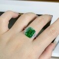 wholesale S925 Sterling Silver Live Stream Source Green Radiant Cut Ultra Sparkly 8A Ice Zircon Business Banquet High Carbon Diamond Ring for Women-0-2