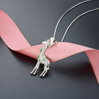wholesale 925 Sterling Silver Cute European and American Cartoon Giraffe Pendant Necklace, Cross-Border Best-Seller, Elegant Enamel Animal Drop Choker-Giraffe Single Pendant - Without Chain 925 Silver