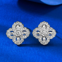 wholesale S925 Silver Little Red Book Hot-Selling Cross Vajra Four-Leaf Flower Earrings, New Chinese Style National Trend-E611 Silver Four-Leaf Flower Earrings 925 Silver