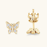 wholesale S925 Sterling Silver Korean Style Fashion Butterfly Moissanite Ear Studs Ear Cartilage Piercing Hypoallergenic Fairy-like Wholesale Ear Jewelry-Gold 0.05 carats+0.05 carats