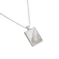 wholesale S925 Sterling Silver Korean Version Geometric Square Pendant Shell Necklace for Women, Ins Style Small and Exquisite Silver Collarbone Chain-0-4