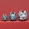 wholesale S925 Sterling Silver Thai Silver Enamel Fired Blue Lotus Bead Cloisonné Enamel Spacer Beads DIY Cinnabar Bracelet Accessories-0-0