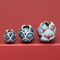 wholesale S925 Sterling Silver Thai Silver Enamel Fired Blue Lotus Bead Cloisonné Enamel Spacer Beads DIY Cinnabar Bracelet Accessories-A small one