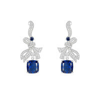 wholesale 925 Silver Gold-Plated Earrings with High-Carbon Diamonds and Royal Blue Cushion Bow Knot, Luxury Banquet Versatile Women's Earrings-Royal Blue 925 Silver