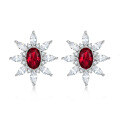wholesale S925 Sterling Silver Sunflower Earrings with Colored Gemstone Ring and Ruby Necklace Jewelry Set Three-Piece Suite High-End-0-3