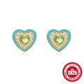 wholesale 925 Sterling Silver New Heart-shaped Colorful Diamond Enamel Drop Earrings,-0-9