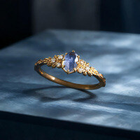 wholesale Sterling silver Japanese winter new collection gentle and elegant women's natural iolite and labradorite ring jewelry set-Happy Olive Tree Iolite + Labradorite Ring No. 7