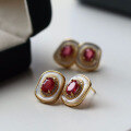 wholesale Metal material first: Vintage luxury natural ruby mother-of-pearl earring pendant French design minimalist set live broadcast supply-0-6