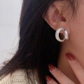wholesale S925 Sterling Silver Heavy Workmanship Frosted Double Layer Earrings for Women, Korean Ins Trend High-End Sense Minimalist Style Ear Clasp Earrings-0-4