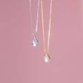wholesale S925 Silver Water Drop Necklace, Simple and Versatile, Synthetic Gradient Moonstone Pendant Choker D4620-0-1
