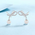 wholesale 925 Sterling Silver Ear Pins with Natural Freshwater Pearls and Micro-Inlaid Moissanite Luxury Tassel Ear Drop Earrings for Women-0-0