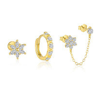 wholesale S925 Sterling Silver Cross-border Light Luxury Micro-set Zircon Flower Earrings For Women-Single three-piece set 925 silver