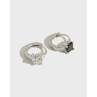 wholesale S925 Sterling Silver HEH229 Korean Fashion Personality Earrings with Chic Style Simple Micro-set Zircon Ear Clips-White Stone 925 Silver