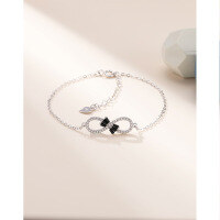 wholesale S925 Sterling Silver Figure 8 Bracelet for Women, Luxury Minimalist Design with Diamond Accents, Infinite Love Number Jewelry-White gold bracelet 925 silver