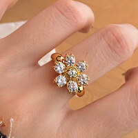 wholesale S925 Sterling Silver Creative Floral Fashion Diamond-Inlaid Elegant and Unique Daisy Sunflower Ring-R1004 Daisy Ring  Size 5