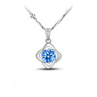 wholesale S925 Sterling Silver Zircon Lucky Four-Leaf Clover Flower Necklace Fashionable Luxury Elegant High-End Mother's Day Gift-Blue 925 Silver