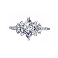925 Silver Custom Princess-Cut Moissanite Flash Ring for Women-Princess-cut moissanite ring, 5.5 x 5.5 cm, US size 7.
