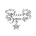 wholesale S925 Sterling Silver Cloud-Pull Jewelry Open-Ended Ring with Star and Moon Pendant, Minimalist Design Adjustable Band-0-4