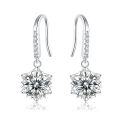 wholesale Sterling Silver Genuine D Color Moissanite Snowflake Ear Hooks with Six-Prong Diamond Setting, Ultra Sparkly Long Drop Earrings for Gift-0-0