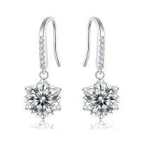 wholesale Sterling Silver Genuine D Color Moissanite Snowflake Ear Hooks with Six-Prong Diamond Setting, Ultra Sparkly Long Drop Earrings for Gift-White Gold (No Restocking After Selling Out)  Main Stone 5.0mm-0.5ct×2