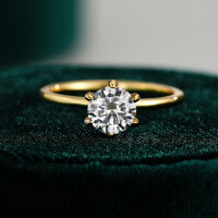S925 Silver 18K Gold Plated 6.5mm Round 1ct Moissanite Six-Prong Ring-1CT (set with zircon)  5 yards