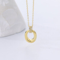 wholesale 925 Sterling Silver Zircon Double Ring Oval Pendant Necklace,-A2258-Gold 925 Silver