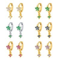 wholesale S925 Sterling Silver Floral Pendant Ear Hoops with Plum Blossom and Zirconia, Fashionably Romantic and Sweet French-style Earrings-Platinum-white zirconium