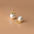 wholesale 925 Sterling Silver Earrings with Shell Pearl and Synthetic Pearl, Sweet and Elegant Large Shell Pearl Small Gold Clasp Hoop Earrings G2057-0-6