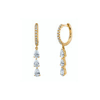 wholesale Metal Material, Japanese And Korean Style, Unique Teardrop Crystal Earrings, Popular At Dongdaemun, High-end Ear Hoops And Ear Clips-Gold-White Diamond