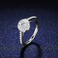 Silver Moissanite Ring Women Round Halo Flash Diamond-50 points (zircon)  Adjustable opening