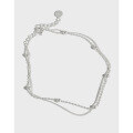 wholesale S925 Sterling Silver Korean Version Student Women's Silver Jewelry Temperament Personality Simple and Versatile Interlaced Pearl Double-Layer Anklet-0-0