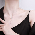 Metal Alloy Delicate Double-Layer Butterfly Collarbone Necklace with Moissanite Long Fringe-0-2