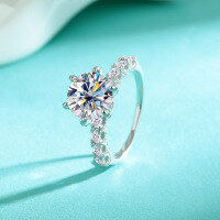 wholesale 925 Sterling Silver Sea Blue Firework Cut Ring Women's Exquisite Style Wedding Band Hundred-Facet Cut White Moissanite with Brilliant Flash-carat (white zircon) ring  US size 6