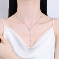 wholesale S925 Sterling Silver Women's Freshwater Pearl Pendant Moissanite Collarbone Chain Korean Style Luxury Line Tassel Necklace-0-3