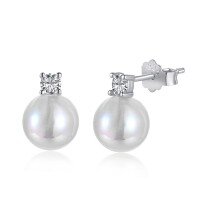 wholesale S925 Sterling Silver Korean-style Mermaid Iridescent Pearl Earrings for Women, Minimalist Small Luxury Earrings-DM1D0001-SW-WH 925 silver